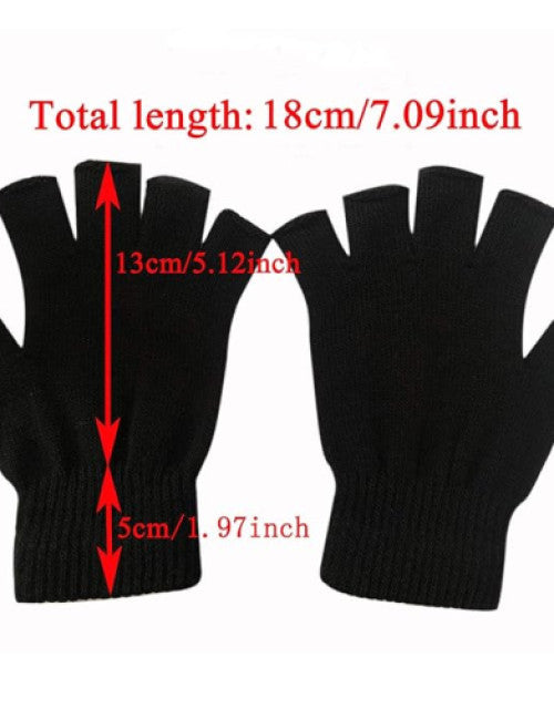 2 Pair Half Finger Gloves Winter Knit Touchscreen Warm Stretchy Mittens Fingerless Gloves in Common Size for Men and Women,black