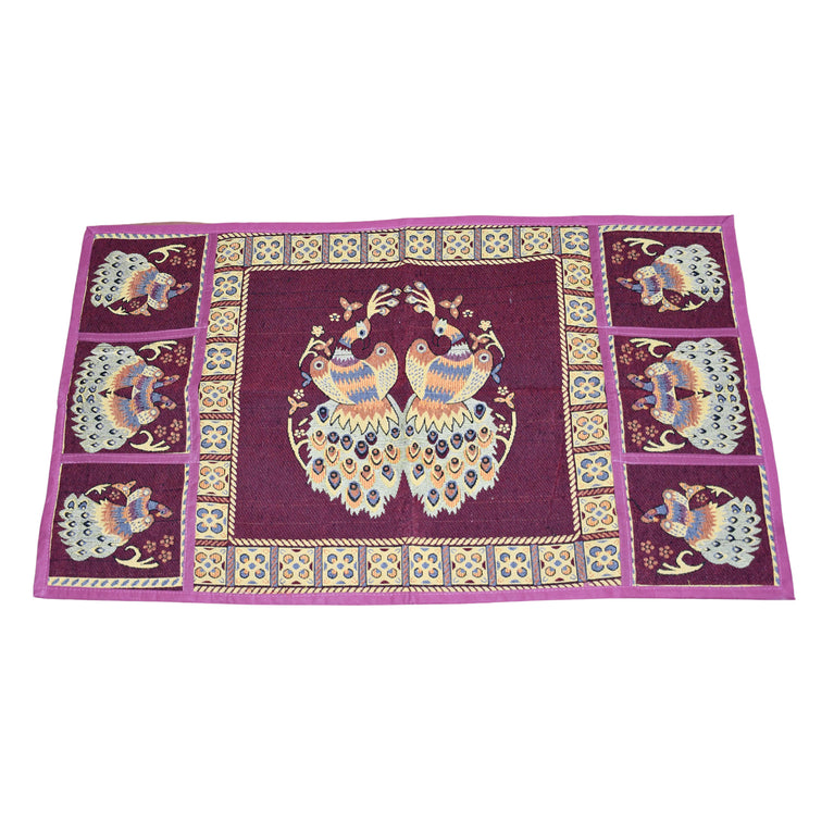 8889 Cotton Fridge Top Cover Set - Standard Appliance Covers Fridge Dustproof Cover With Peacock Deign 6 Utility Side Pockets Fridge Cover For All Types Fridge Refrigerator Use (100x60cm)