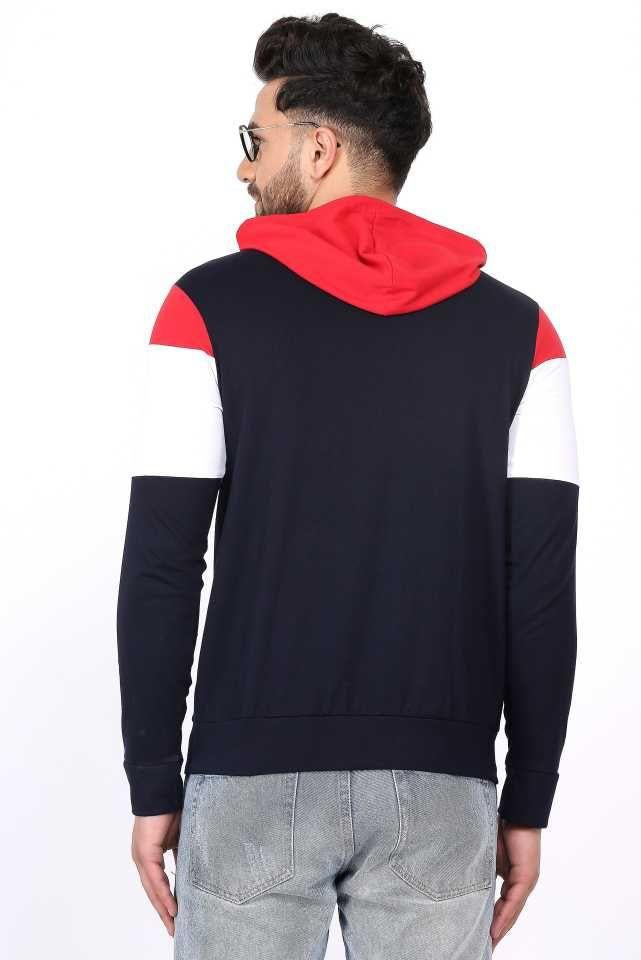 Cotton Blend Color Block Full Sleeves Hoodie T-Shirt