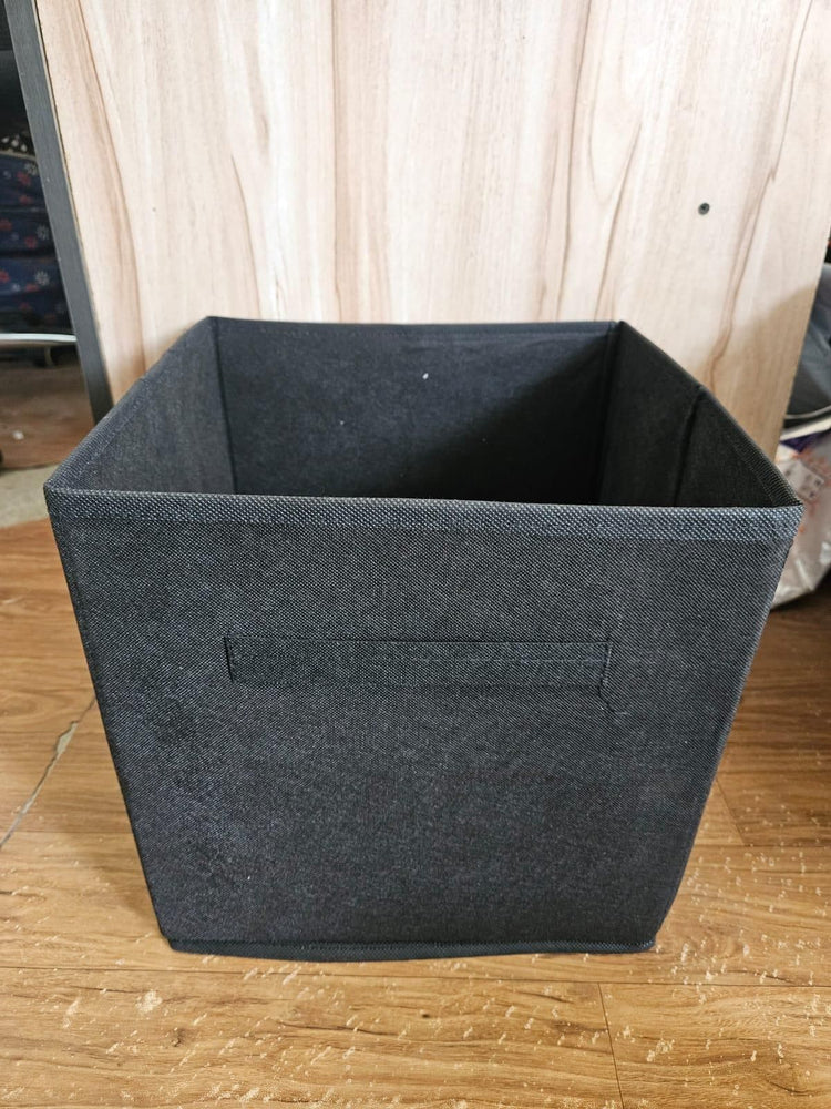 Storage Basket Fabric Drawers Organizer Box Bin Open Design Black (Pack of 2)