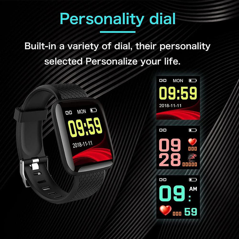 Unisex Bluetooth Smart Fitness Band Watch with Heart Rate Activity Tracker, Step and Calorie Counter, Blood Pressure, OLED Touchscreen for Men/Women