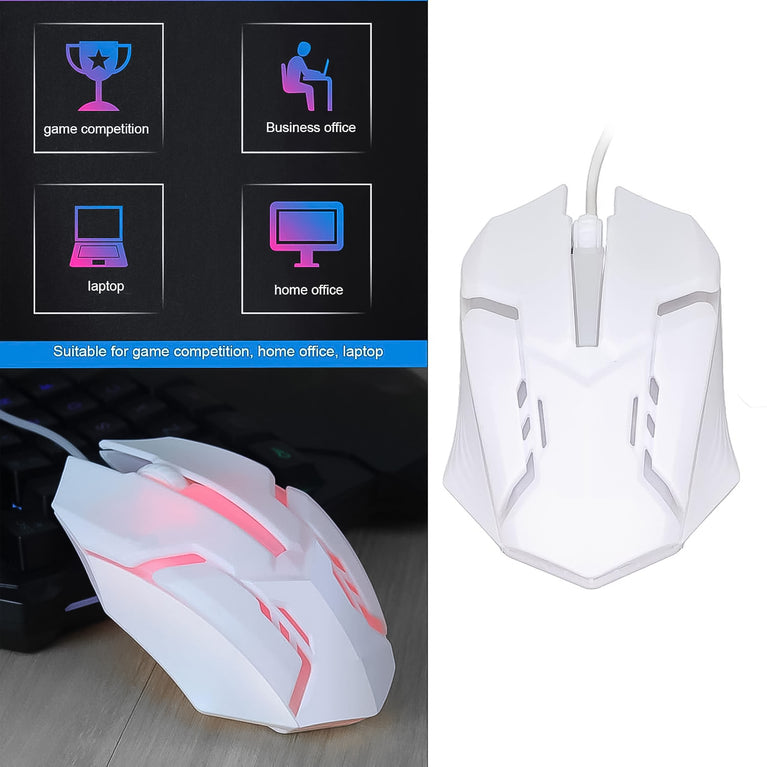 Usb Wired Mouse Gaming Mouse Colorful  Lighting Luminous  (1 Pc  Wihte)