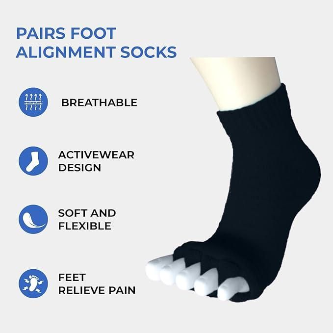 Cotton Foot Alignment Socks - 5 Toe Separator - Assorted Colors