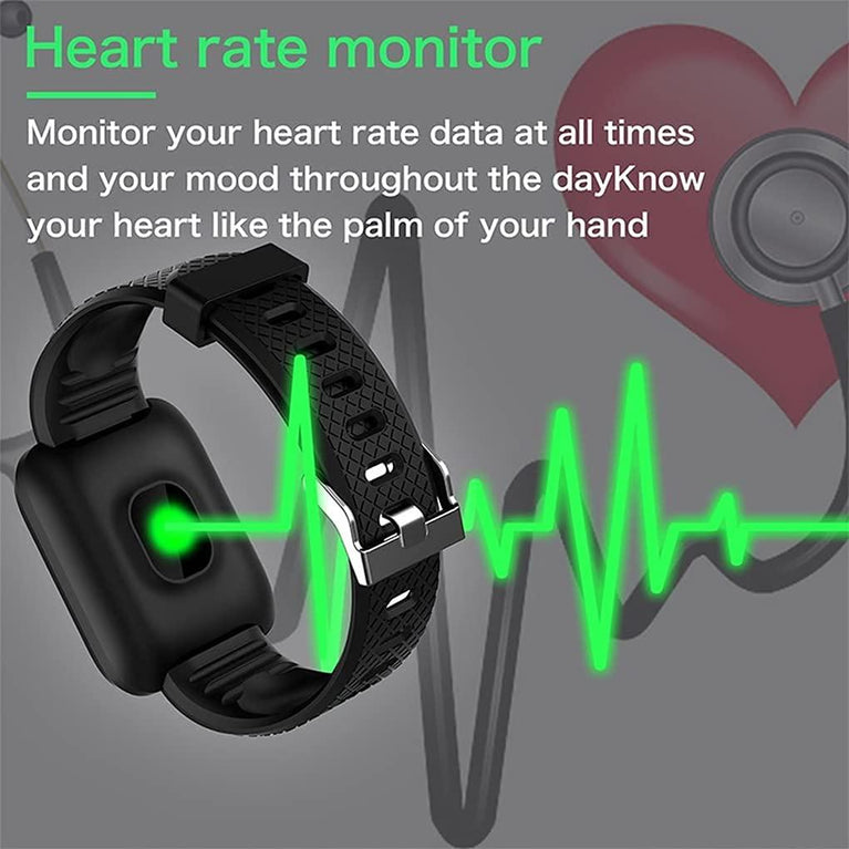 Unisex Bluetooth Smart Fitness Band Watch with Heart Rate Activity Tracker, Step and Calorie Counter, Blood Pressure, OLED Touchscreen for Men/Women