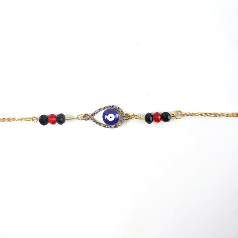 Royal Nazar Rakhi  Premium Evil Eye Protection Thread With Ornate Beads  Golden Chain