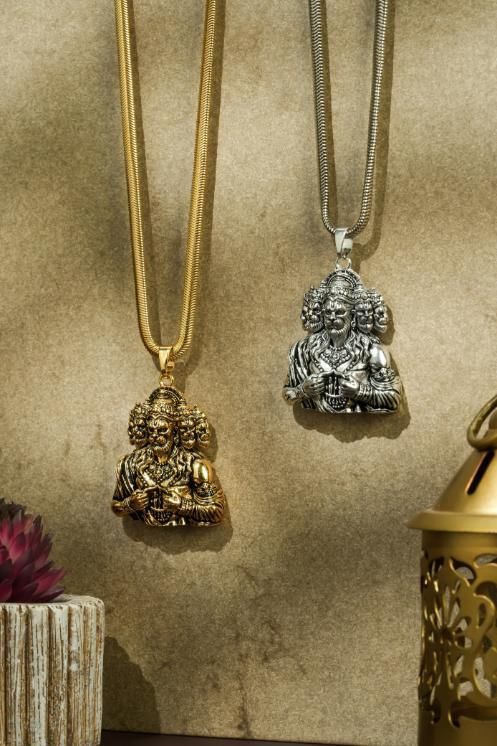 Panchamukhi Hanuman Pendant With Snake Golden Chain