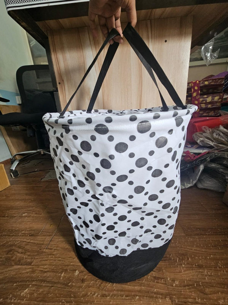 Round Canvas Black and White Polka Dot Laundry Bag 45 L