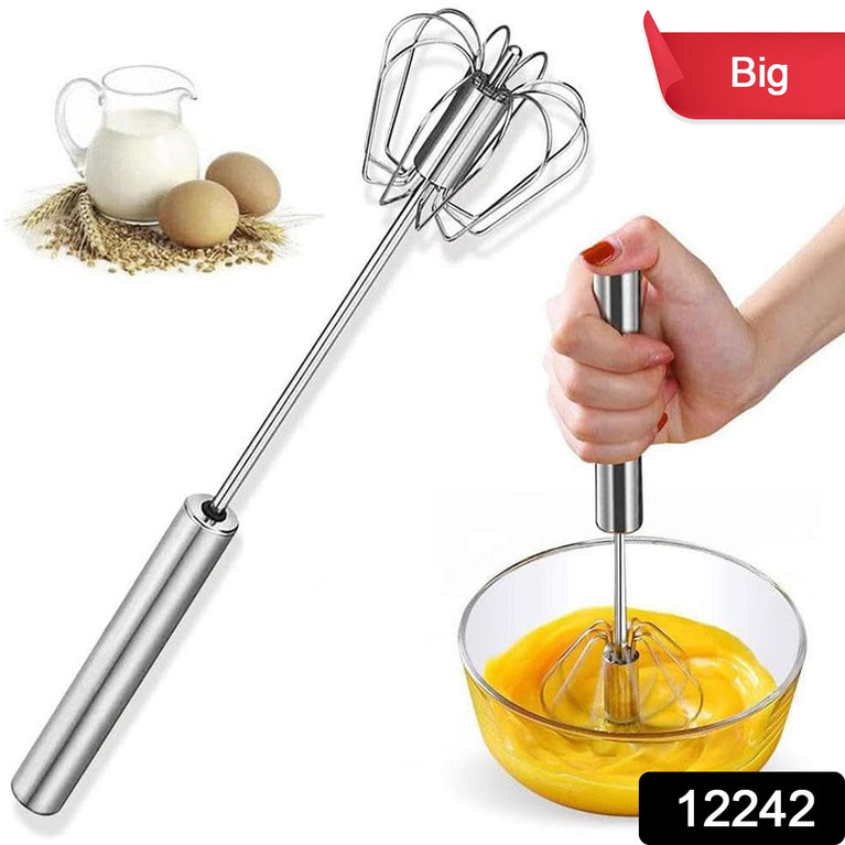 Big Stainless Steel Egg Whisk Hand Push Rotary Whisk Blender (1 Pc  35 Cm)