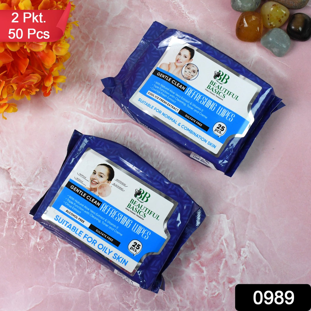 Beautiful Basics Normal  Oily Skin Face Wipes (2 Pkts X 50 Pcs Wipes)