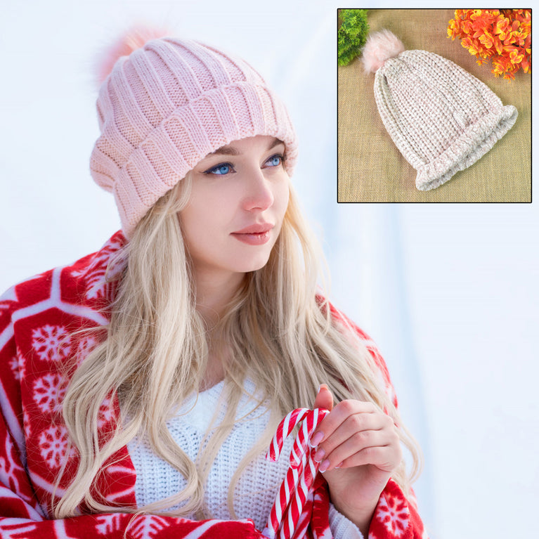 Soft Winter Cap Woolen Inside Fur Beanie Cap (1 Pc  Mix Design  Color)