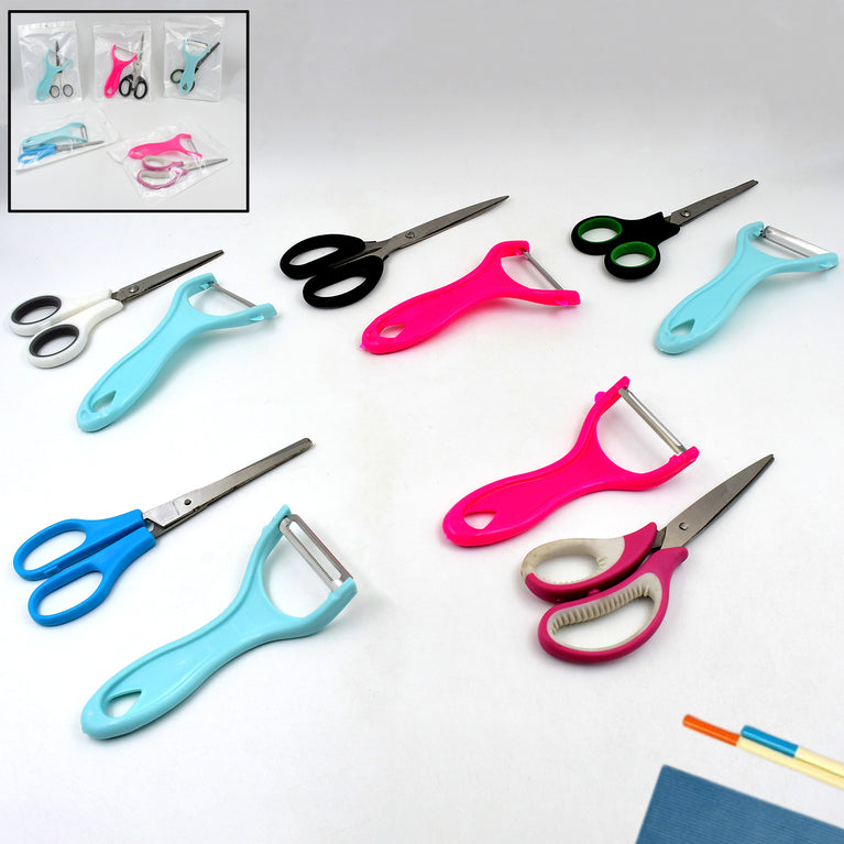 Stainless Steel Kitchen Scissors  Multipurpose Peeler (2 Pc Set  Mix Design Scissor  Peeler)