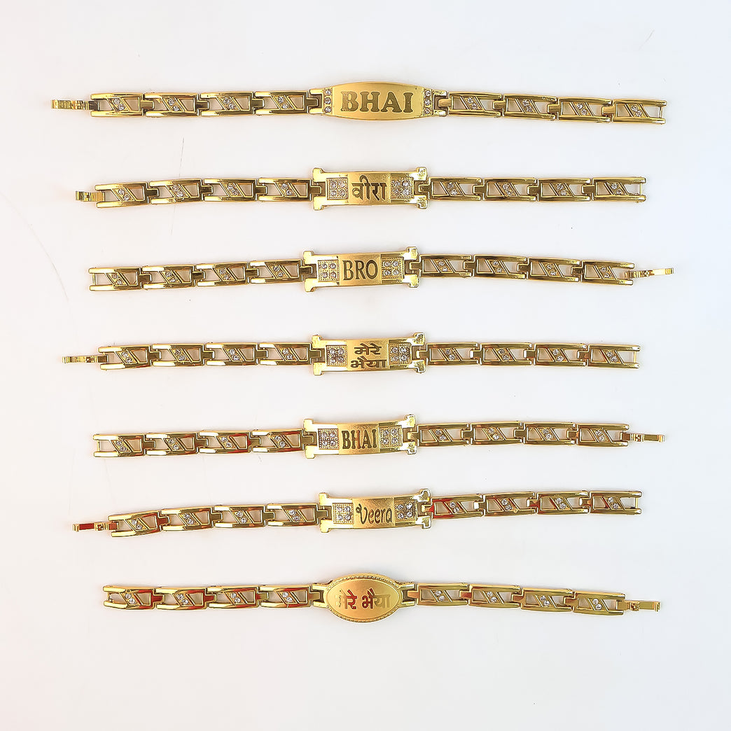 Metal Rakhi Bracelet For Brother Chain Rakhi With Wording (Mix Design 1 Pc)