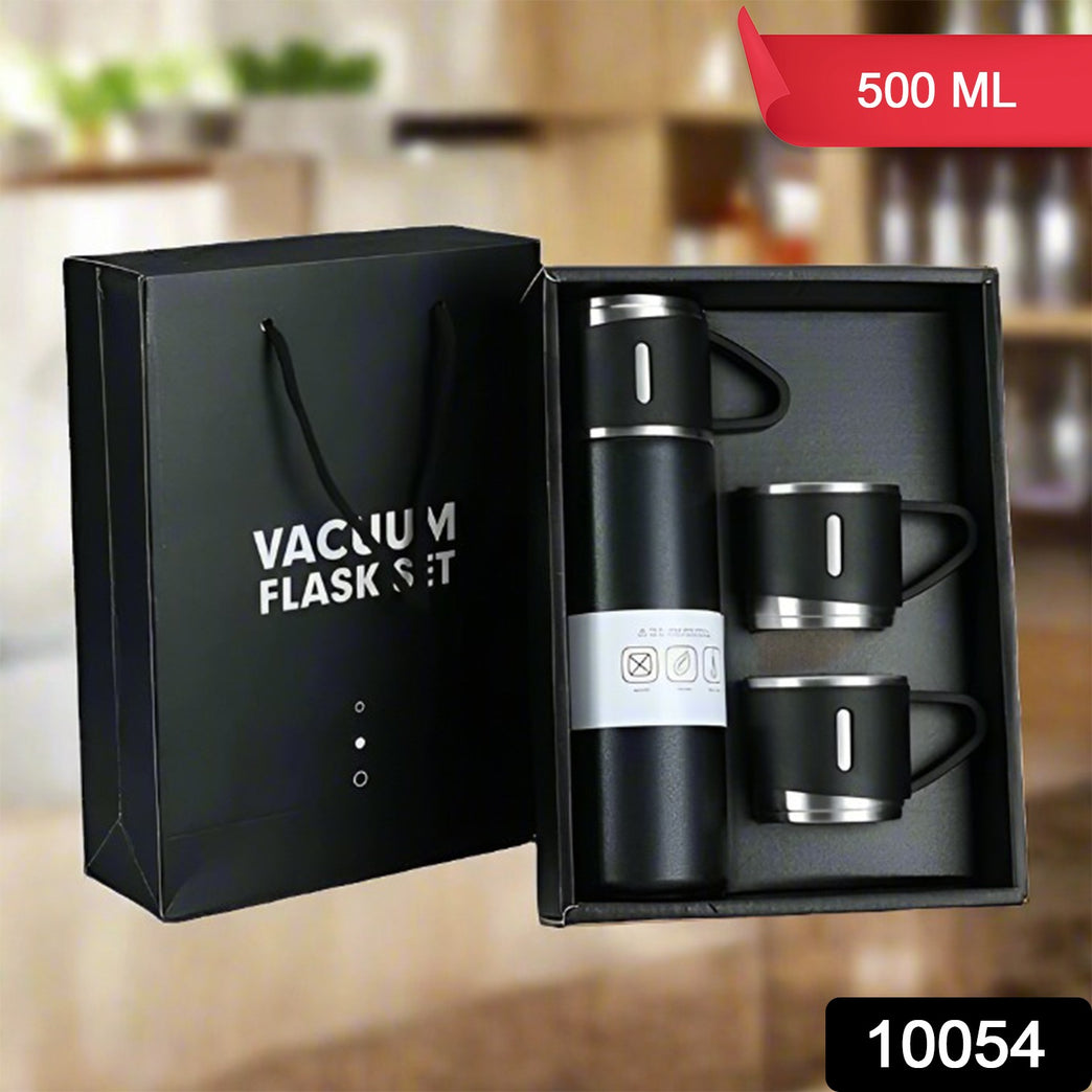 Stainless Steel Vacuum Flask Set With 3 Steel Cups Combo For Coffee Hot Drink And Cold Water Flask Ideal Gifting Travel Friendly Latest Flask Bottle. (500ml)