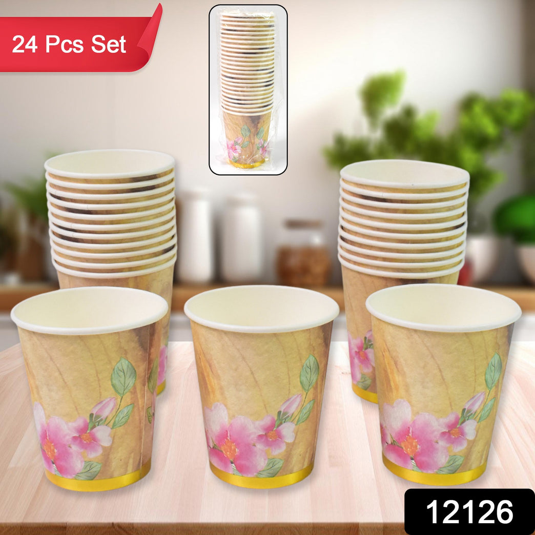 Disposable Paper Cups Disposable Tea Coffee Cups (24 Pcs Set  Mix Color  Design)