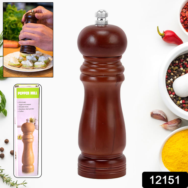 Wooden Pepper Mill 8 Inch Tall - Best Pepper Grinder (1 Pc)