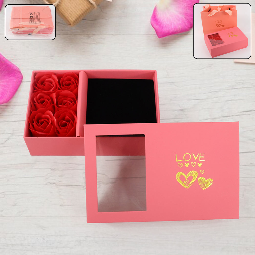 Jewellery Gift Box With Lids  Roses Packaging Box With 6 Roses (1 Set)