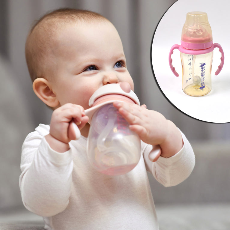 Plastic Baby Feeding Bottle With Handles  Straw (220 Ml  1 Pc)