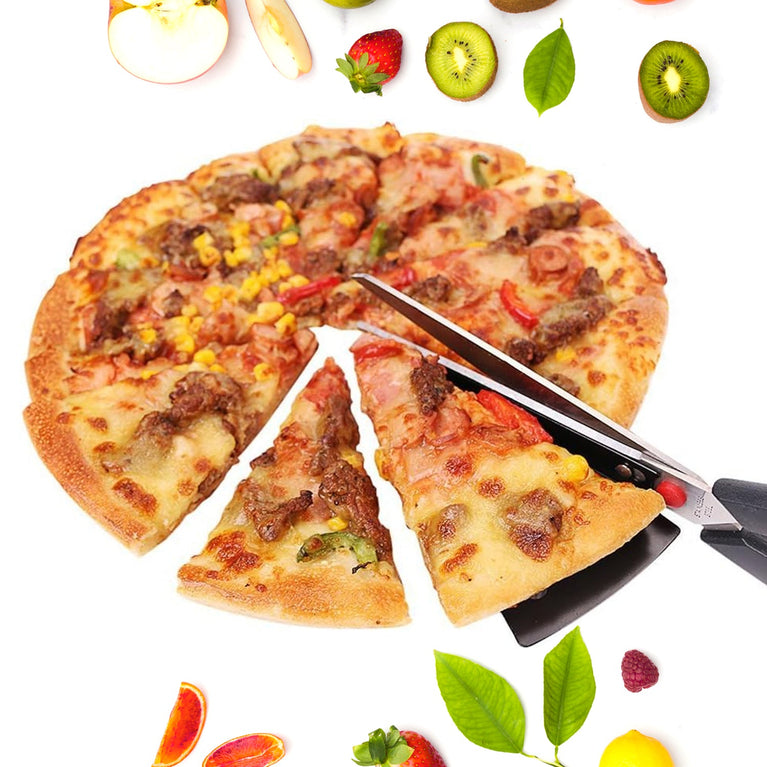 Stainless Steel Pizza Cutter Scissors Plastic Handle With Removable Spatula