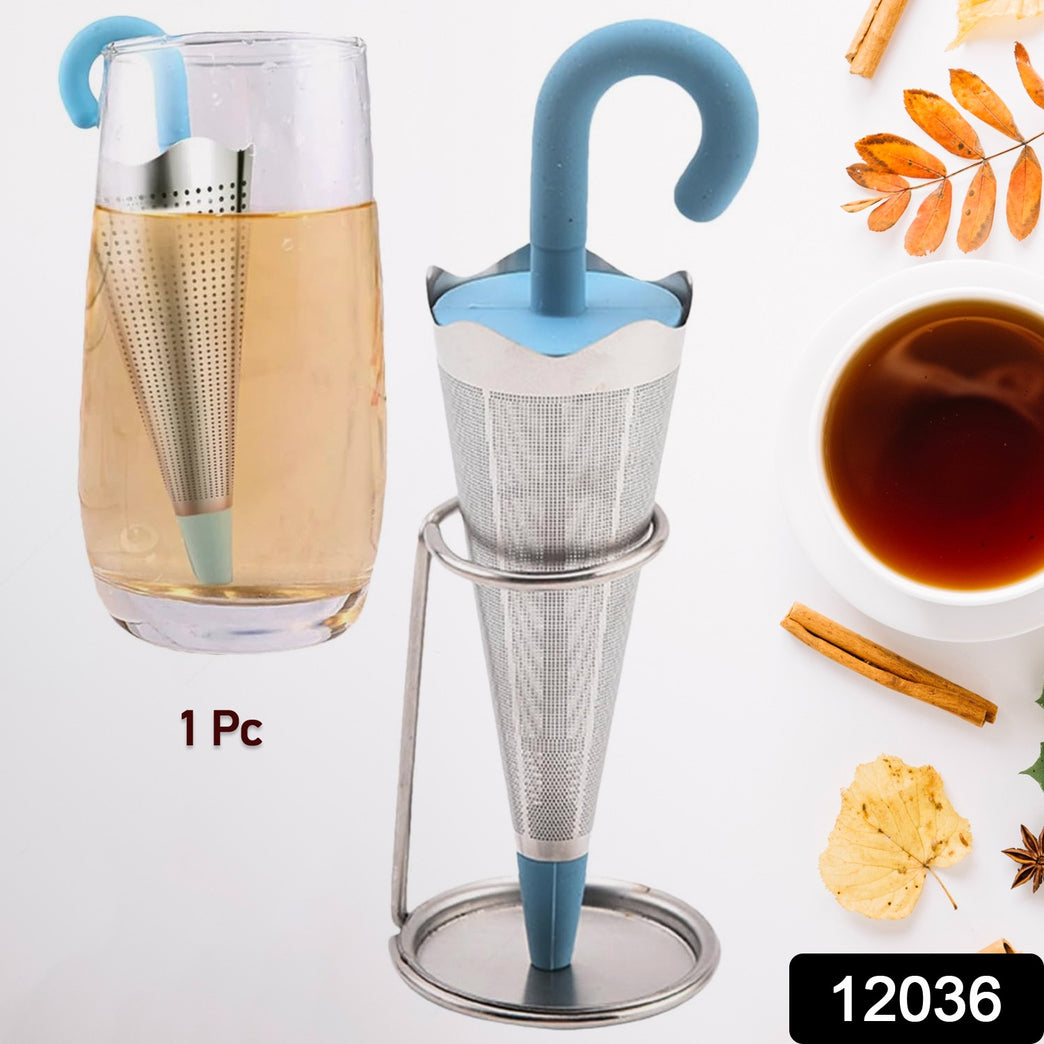 Reusable Cute Umbrella Tea Strainer With Tray  Stand (1 Pc)