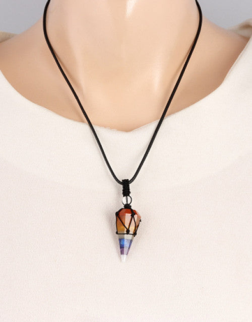 Amethyst Pendulum Pendant Macrame Wrapped Necklace