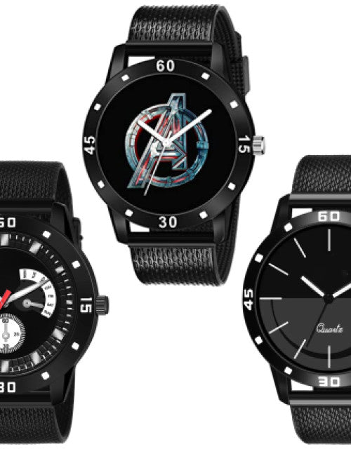 Analog Watches for Men (Black, Pack of 3)