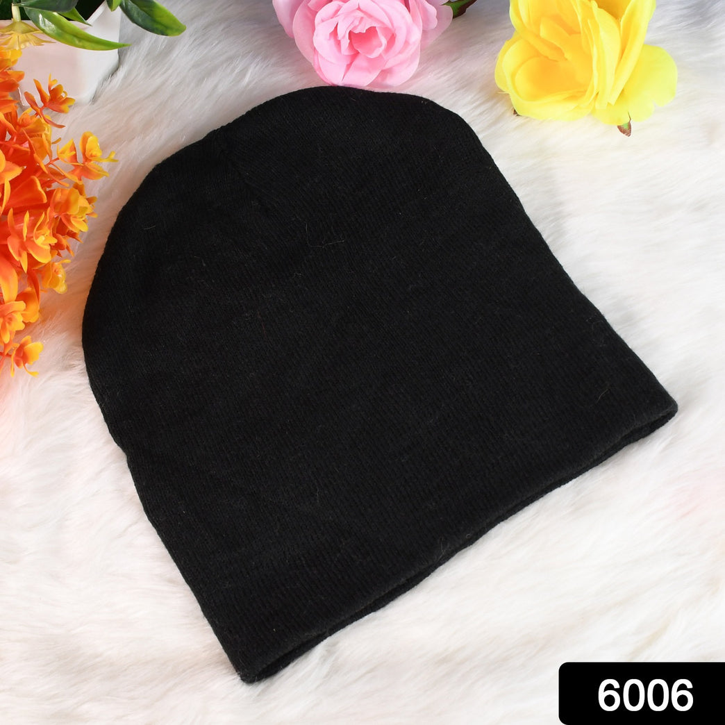 Cap For Winter Woolen Knitted Black Inside Fur Caps (1 Pc  Mix Design  Color)