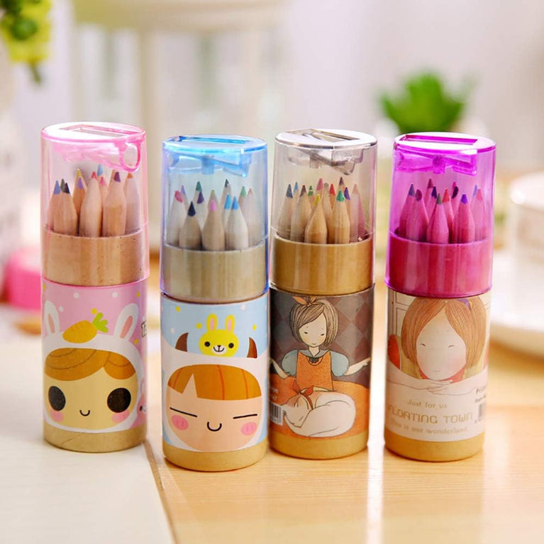 7957 12 Colouring Pencils Kids Set Pencils Sharpener Mini Drawing Colored Pencils With Sharpener Kawaii Manual Pencil Cutter Coloring Pencil Accessory School Supplies For Kid Artists Writing Sketching
