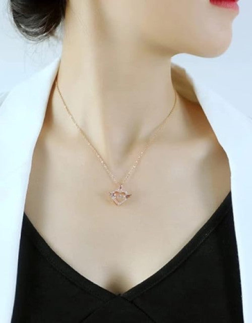 Chain Pendant For Women Stainless Steel Flying Feather Heart Cubic Zirconia Rose Gold Pedant Necklace For Women Girls