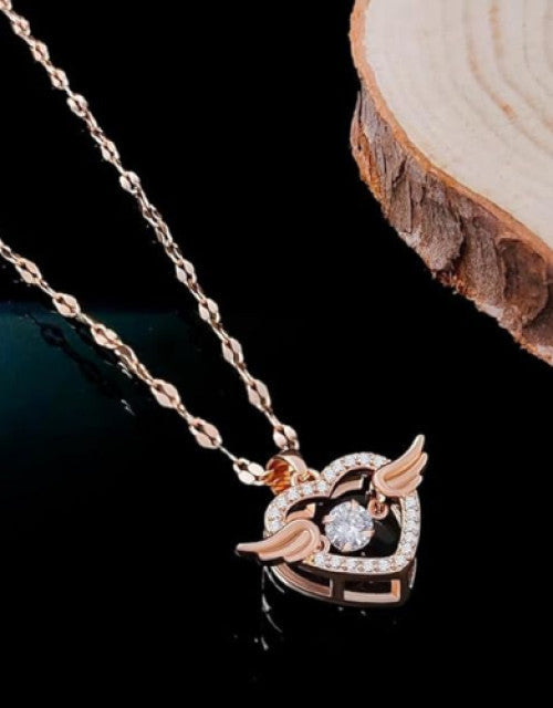 Chain Pendant For Women Stainless Steel Flying Feather Heart Cubic Zirconia Rose Gold Pedant Necklace For Women Girls