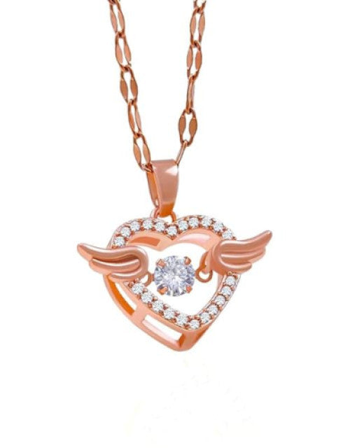 Chain Pendant For Women Stainless Steel Flying Feather Heart Cubic Zirconia Rose Gold Pedant Necklace For Women Girls