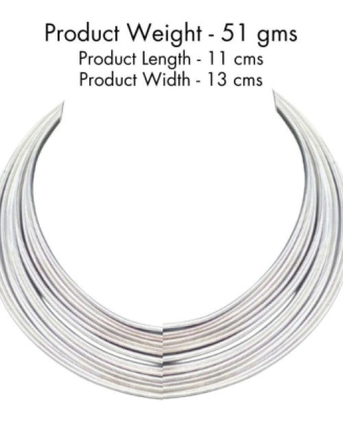 Chunky Braided Thick Stripe Choker Necklace ( Silver )