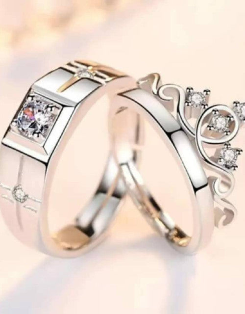 Couple Ring Set For Lovers Valentine Gift Set Alloy Cubic Zirconia Silver Plated Ring Set