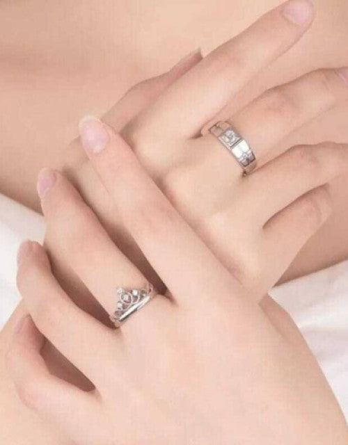 Couple Ring Set For Lovers Valentine Gift Set Alloy Cubic Zirconia Silver Plated Ring Set