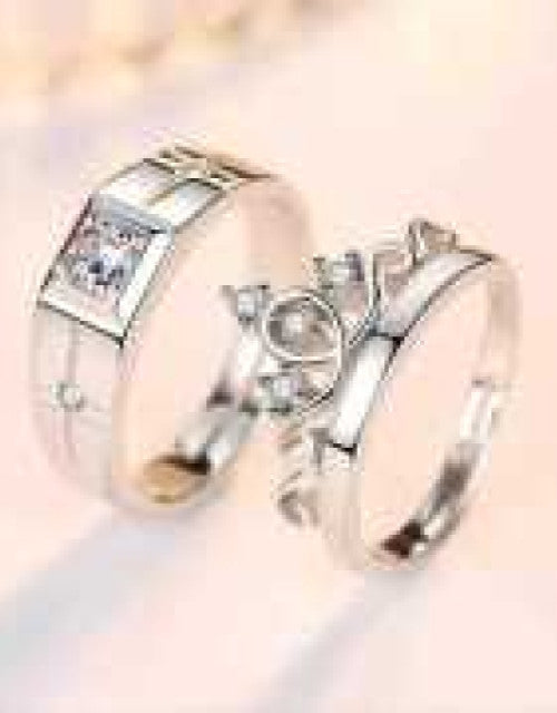 Couple Ring Set For Lovers Valentine Gift Set Alloy Cubic Zirconia Silver Plated Ring Set