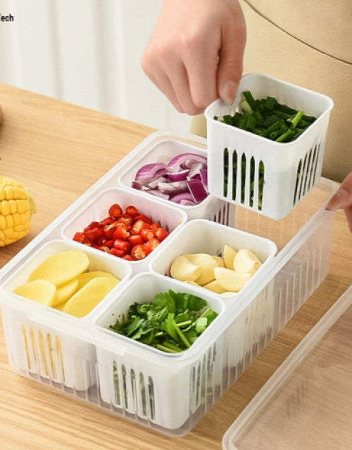 Food Storage Containers With Lids Airtight,6-In-1 Storage Box Kitchen Scallion Storage Box