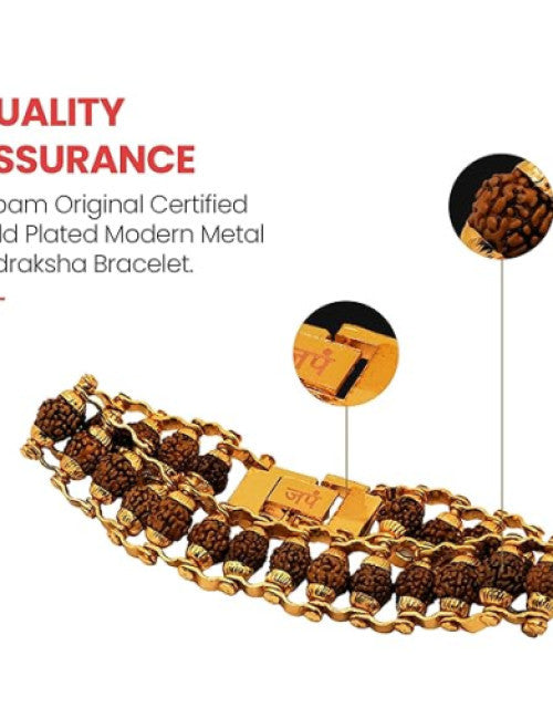 Gold Plated Modern Rudraksha Bracelet | 5 Mukhi Rudraksha | Rudraksha Bracelet