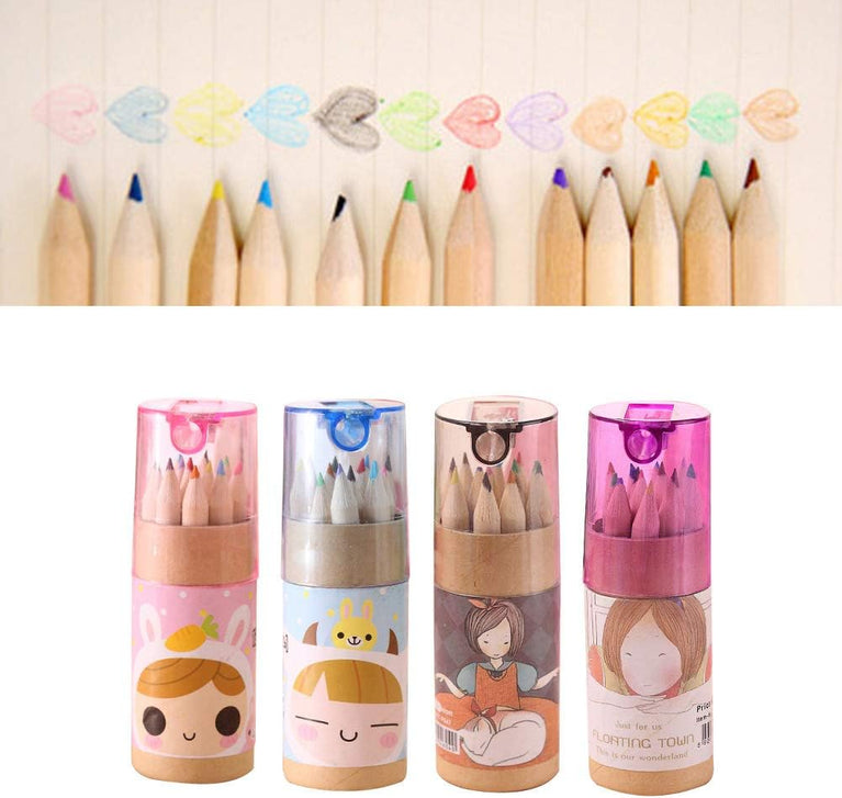 7957 12 Colouring Pencils Kids Set Pencils Sharpener Mini Drawing Colored Pencils With Sharpener Kawaii Manual Pencil Cutter Coloring Pencil Accessory School Supplies For Kid Artists Writing Sketching