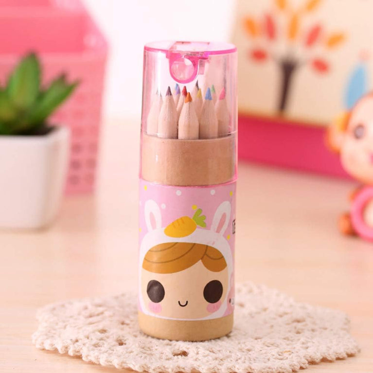 7957 12 Colouring Pencils Kids Set Pencils Sharpener Mini Drawing Colored Pencils With Sharpener Kawaii Manual Pencil Cutter Coloring Pencil Accessory School Supplies For Kid Artists Writing Sketching