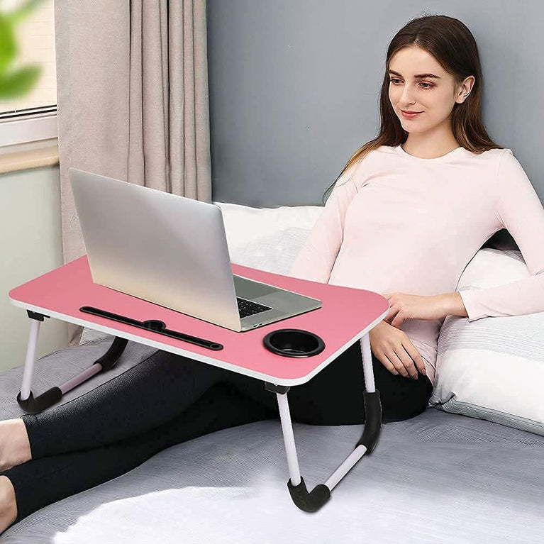 4494 Multi-purpose Laptop Desk For Study And Reading With Foldable Non-slip Legs Reading Table Tray  Laptop Table Laptop Stands Laptop Desk Foldable Study Laptop Table ( Pink )