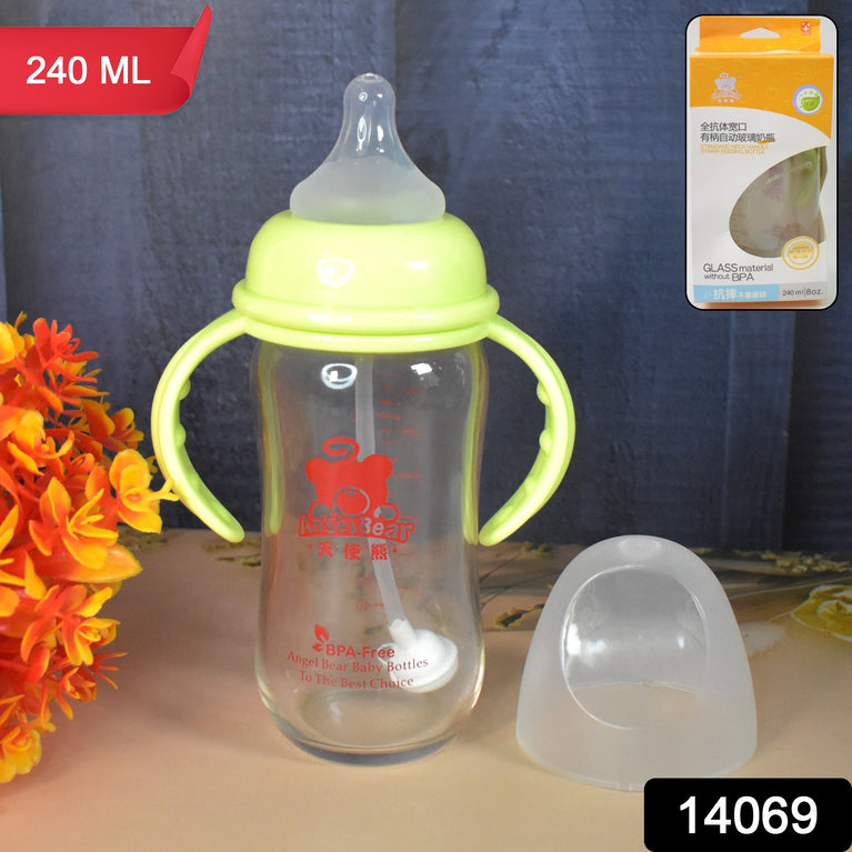 Glass Baby Feeding Bottle With Handles  Straw (240 Ml  1 Pc)