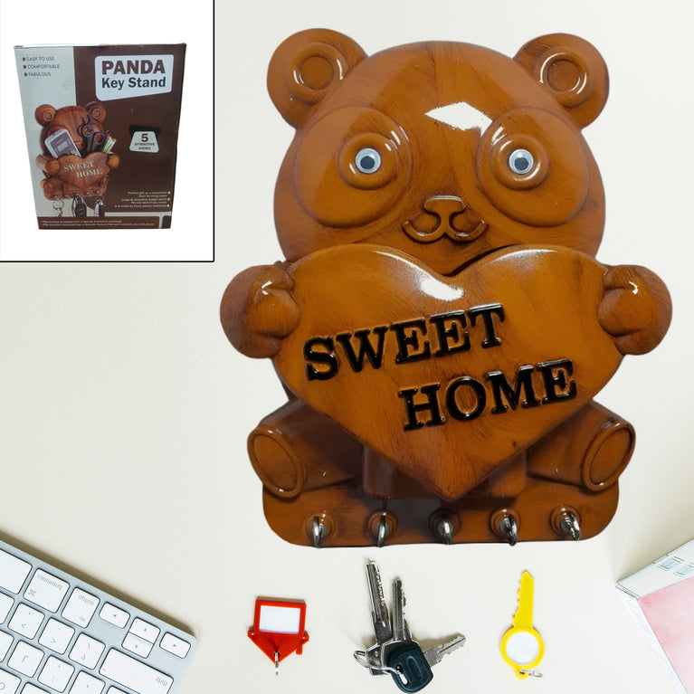 Cute Plastic Panda Key Holder Wall Key Rack With 5 Hooks (1 Pc)