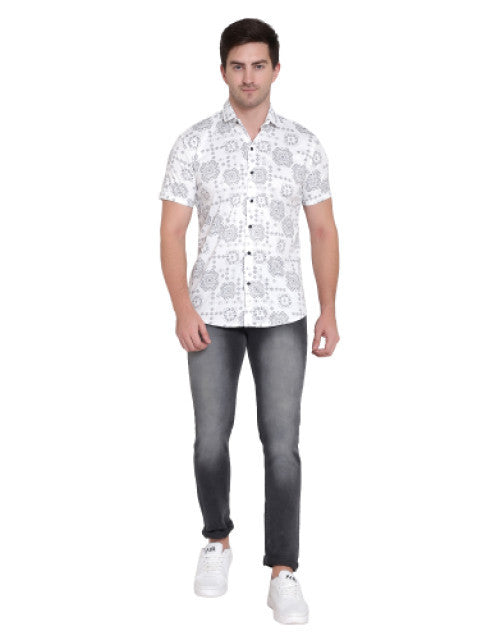 Men Regular Fit Printed Ribbed Collar Casual Shirt