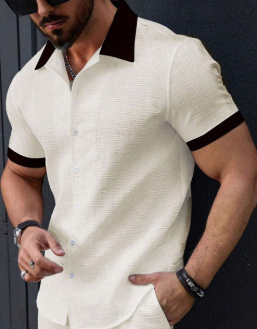 Men Regular Fit Self Design Spread Collar Casual Shirt