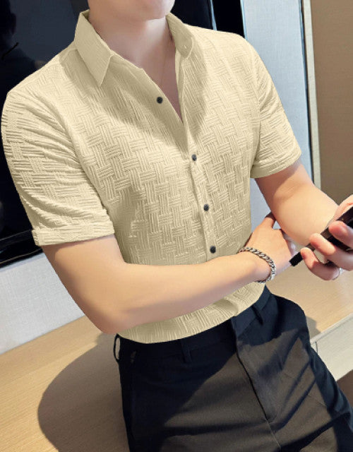 Men Regular Fit Shirt with Spread Collar