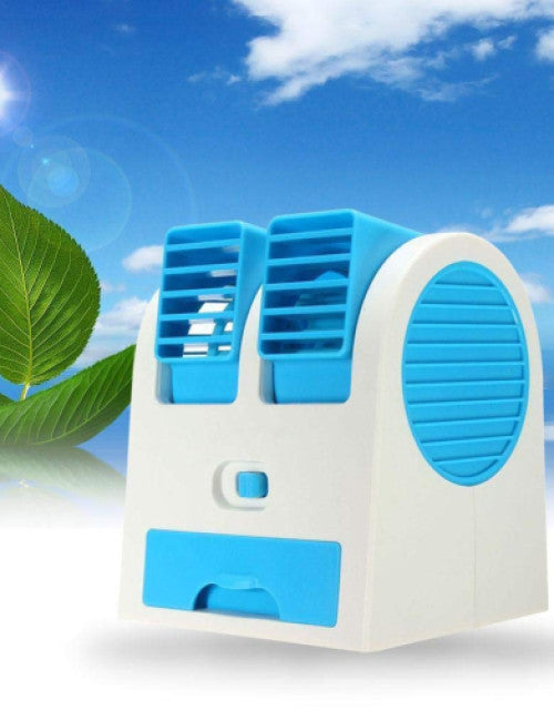 Mini Fan & Portable Dual Bladeless Small Air Conditioner Water Air Cooler Powered by USB & Battery Use of Car/Home/Office