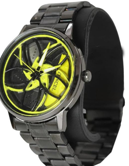 Mustang Car Wheel Spinning Men's Fashion Watch, Black