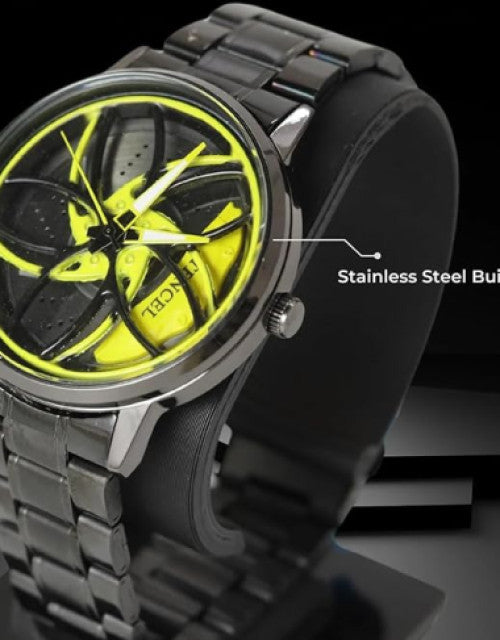 Mustang Car Wheel Spinning Men's Fashion Watch, Black