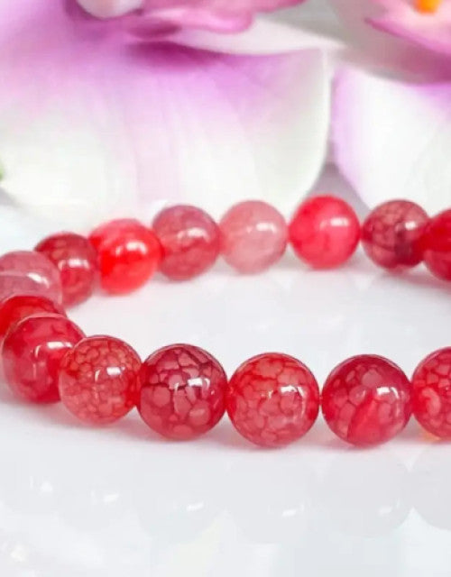 Natural Dragon Vein Agate Stone Red Beads Bracelet