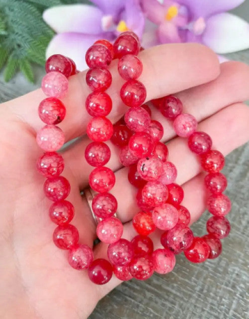 Natural Dragon Vein Agate Stone Red Beads Bracelet