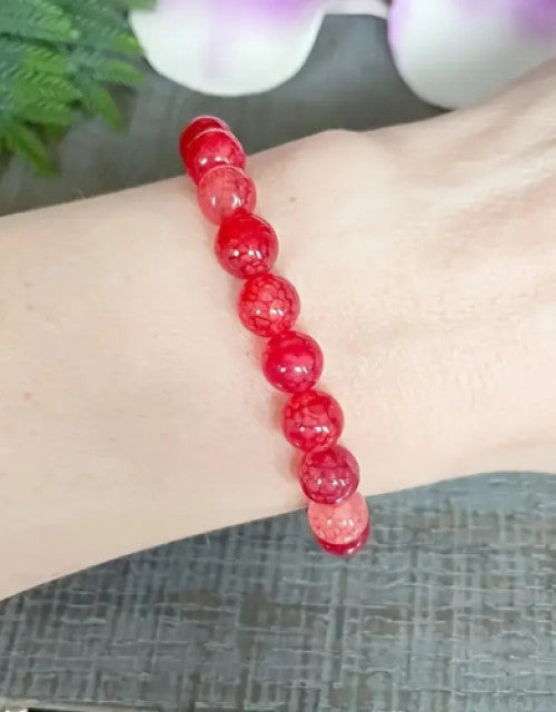 Natural Dragon Vein Agate Stone Red Beads Bracelet